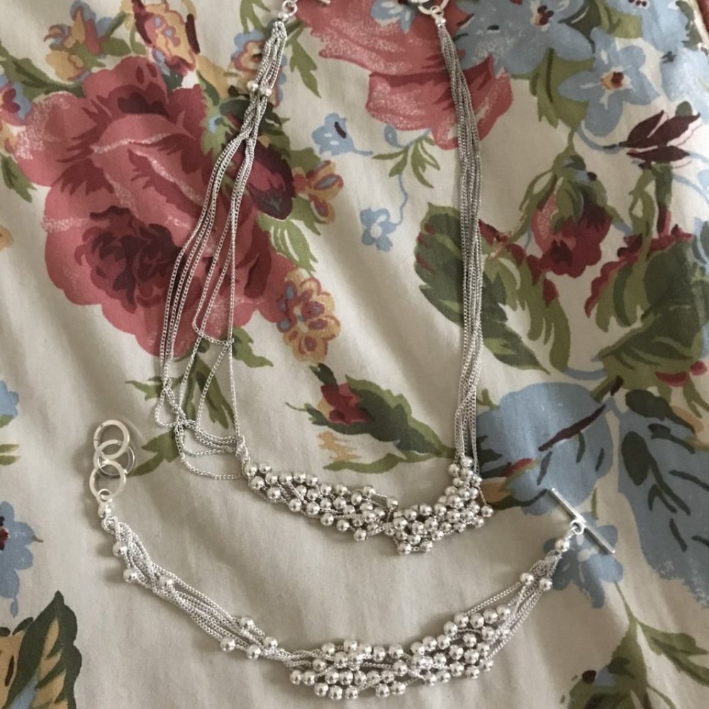 18" Sterling Silver Multi-strand & Bead Necklace and Bracelet